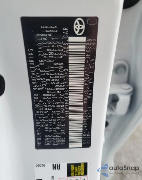 2025 Toyota Corolla Se из США, поврежденный, VIN 5YFP4MCE0SP245343